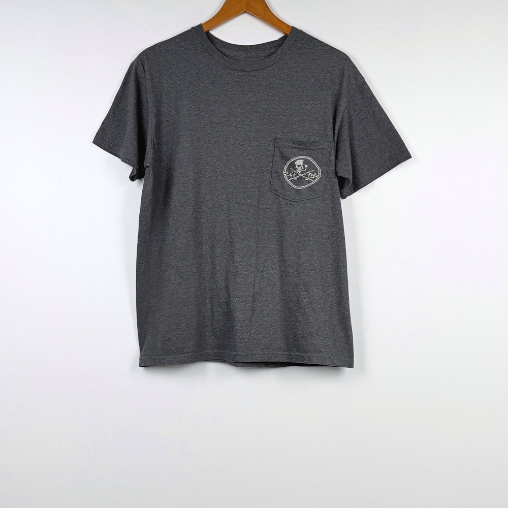 Salt Life Pocket T-Shirt Mens M Gray Skull Fishing Rod Graphic Tee